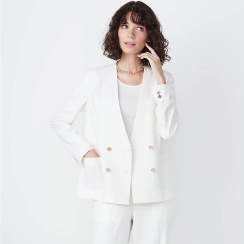 New KULE The Nelson Cream 100% Wool Lined Blazer Size L Retails $428